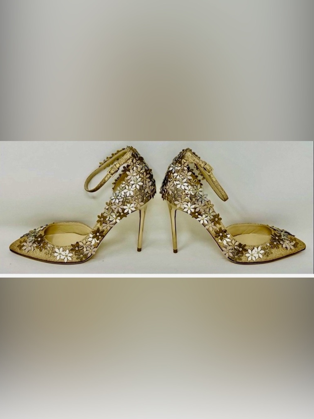 Jimmy Choo NWOT Lorelei Limited Edition Gold-Leather Flowers-Swarovski D’Orsay - Picture 4 of 16